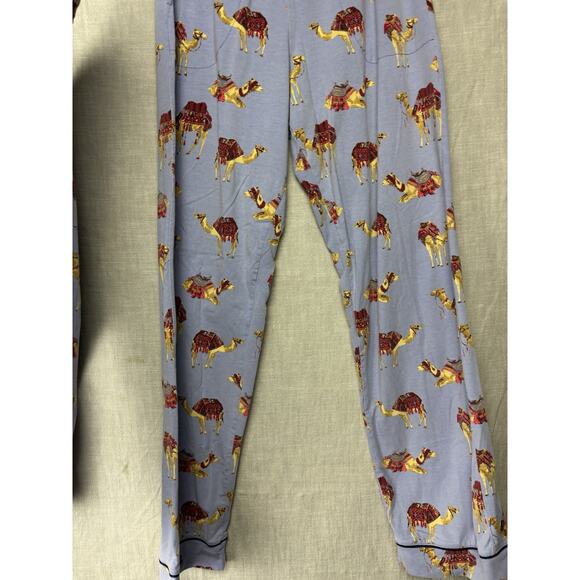 BedHead Blue Caravan Camel Printed Pajama Set S USA Bergdorf Goodman Long Slv - Picture 4 of 7